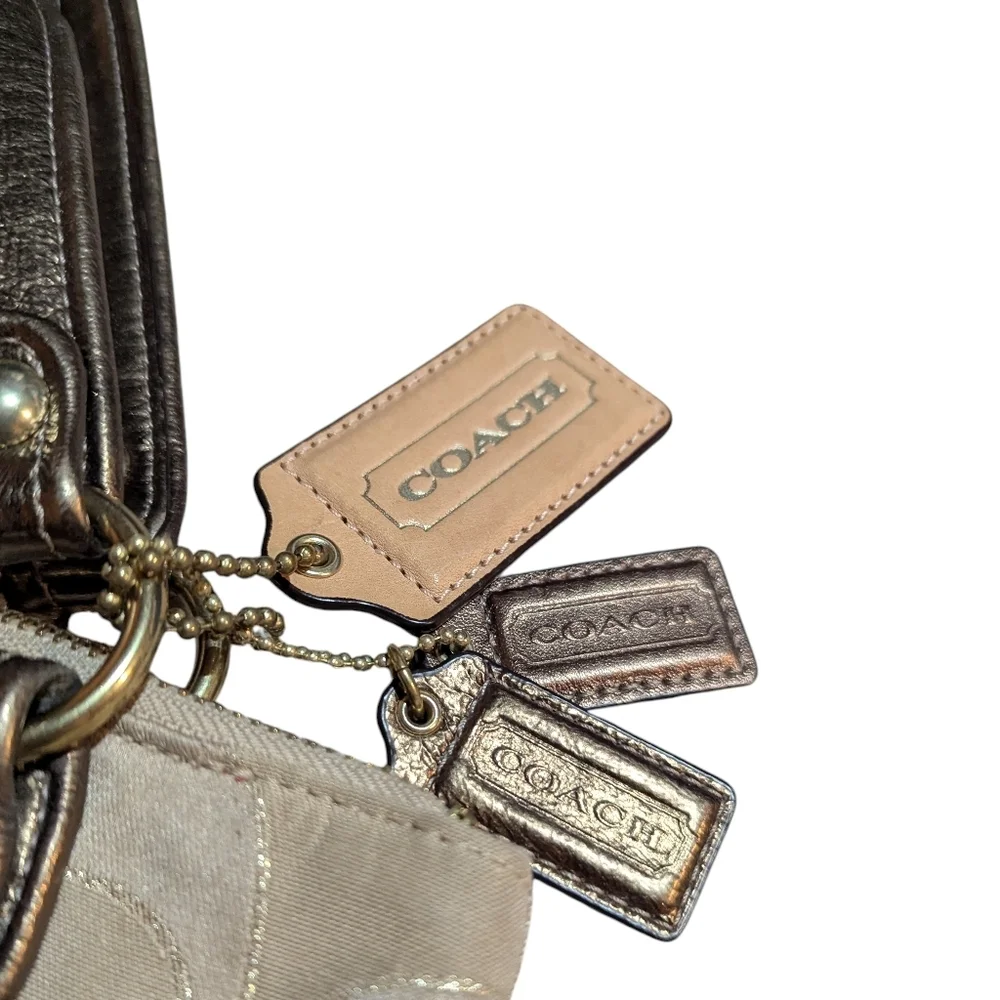 Coach Poppy Beige and Brown Tote Bag Metallic with Dust Bag